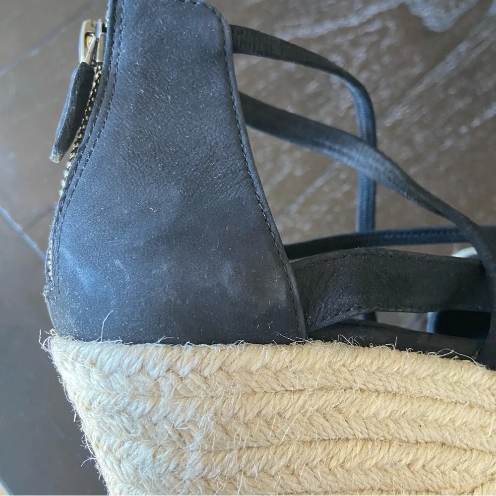 Eileen‎ Fisher Black Leather Strappy Espadrilles Sandals Wedges Size 6.5